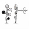 Natural Black Onyx and Freshwater Pearl Branch Stud Earrings in Silver Plated Finish