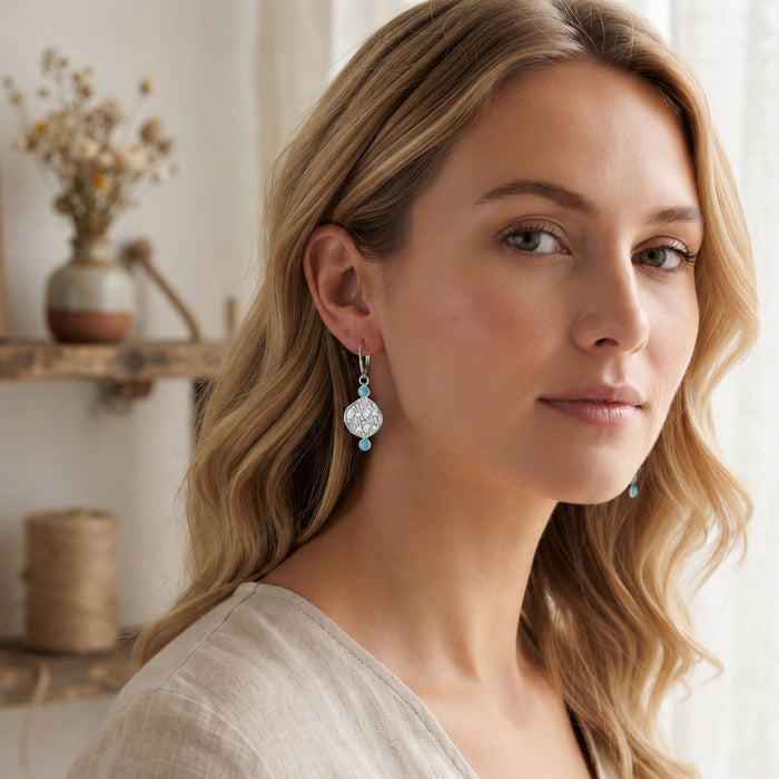 Natural Arizona Turquoise Dangle Earrings for Women - 18K Gold Plated