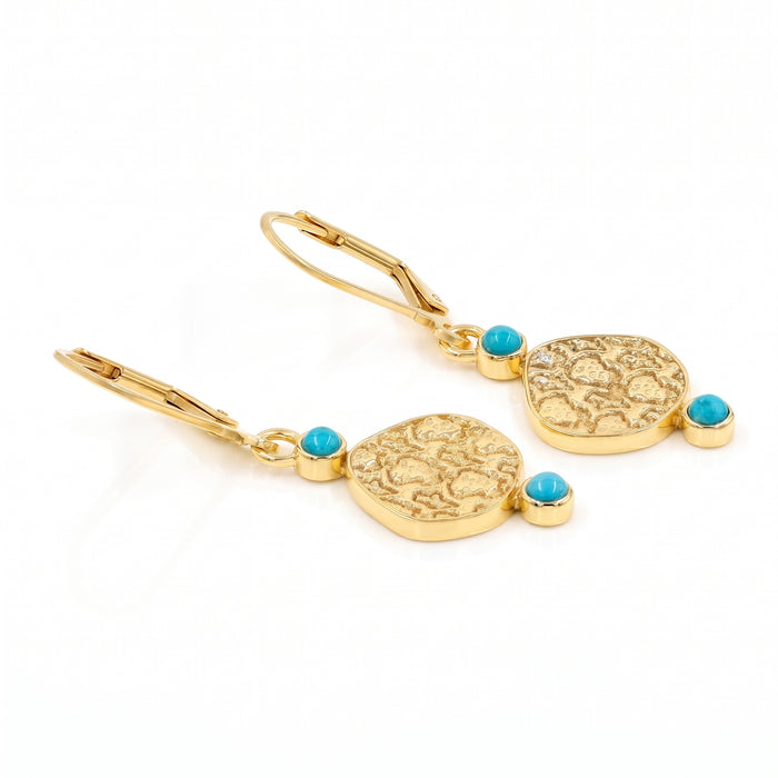 Natural Arizona Turquoise Dangle Earrings for Women - 18K Gold Plated