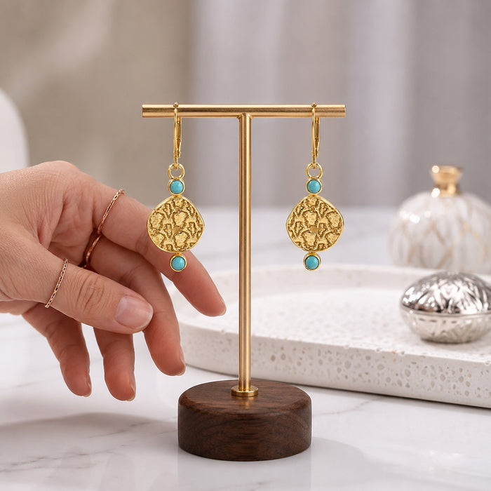 Natural Arizona Turquoise Dangle Earrings for Women - 18K Gold Plated