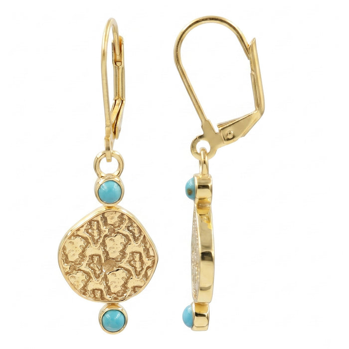Natural Arizona Turquoise Dangle Earrings for Women - 18K Gold Plated