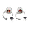 Red onyx J-Hoop earrings with Swarovski crystals in silver plated finish, displayed on white background.