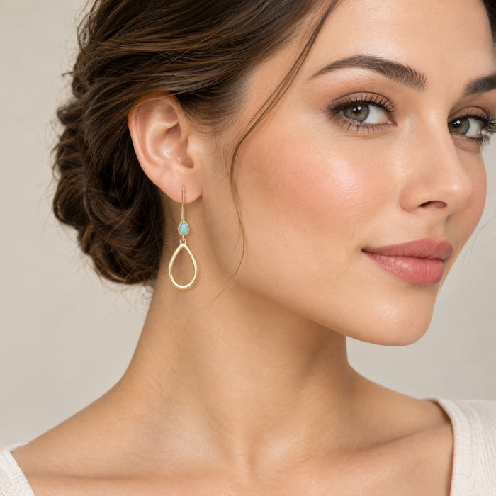 Aqua Chalcedony Teardrop Earrings