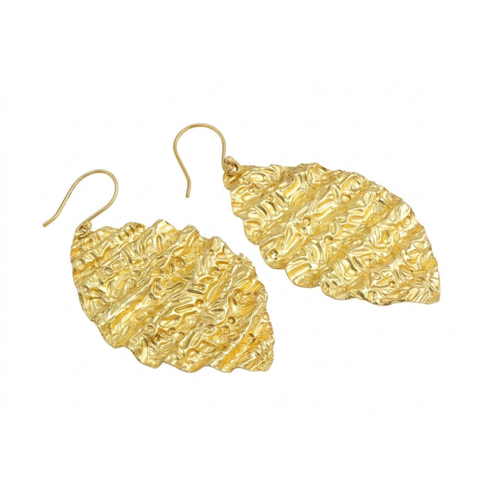 Gold Plated Textured Oval Dangle Earrings