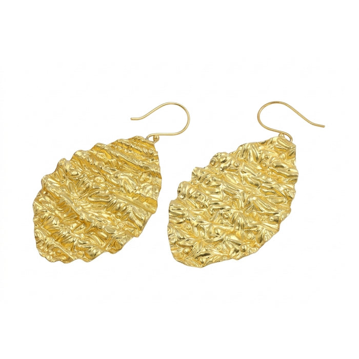 Gold Plated Textured Oval Dangle Earrings
