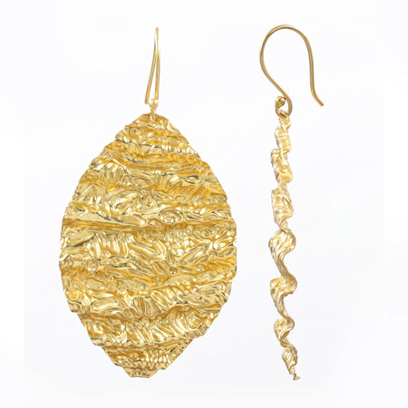 Gold Plated Textured Oval Dangle Earrings