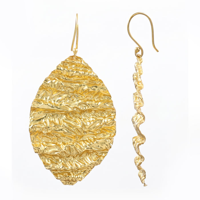 Gold Plated Textured Oval Dangle Earrings