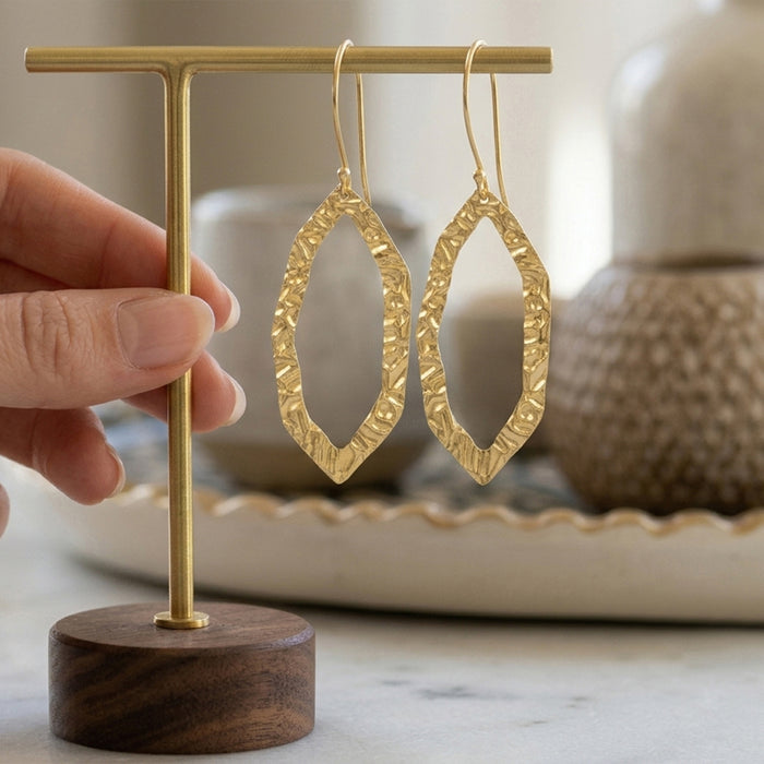 Gold Plated Textured Geometric Dangle Earrings
