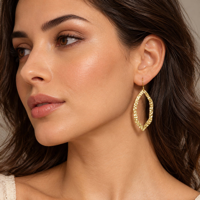 Gold Plated Textured Geometric Dangle Earrings