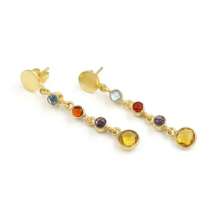Citrine Dangle Earrings with Gold-Plated Multi-Gemstone