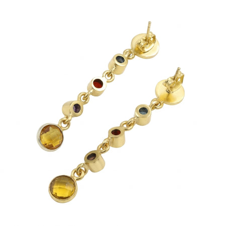 Citrine Dangle Earrings with Gold-Plated Multi-Gemstone