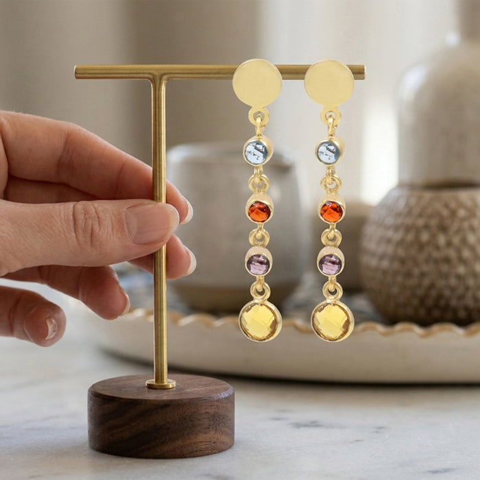 Citrine Dangle Earrings with Gold-Plated Multi-Gemstone