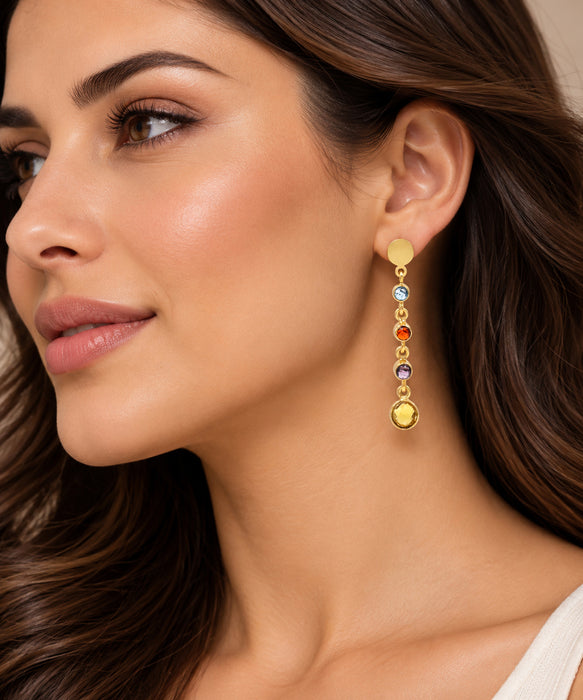Citrine Dangle Earrings with Gold-Plated Multi-Gemstone