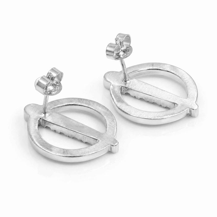 Textured Circle & Swarovski Crystal Bar Stud Earrings – Gold & Silver Plated