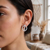 Textured Circle & Swarovski Crystal Bar Stud Earrings – Gold & Silver Plated