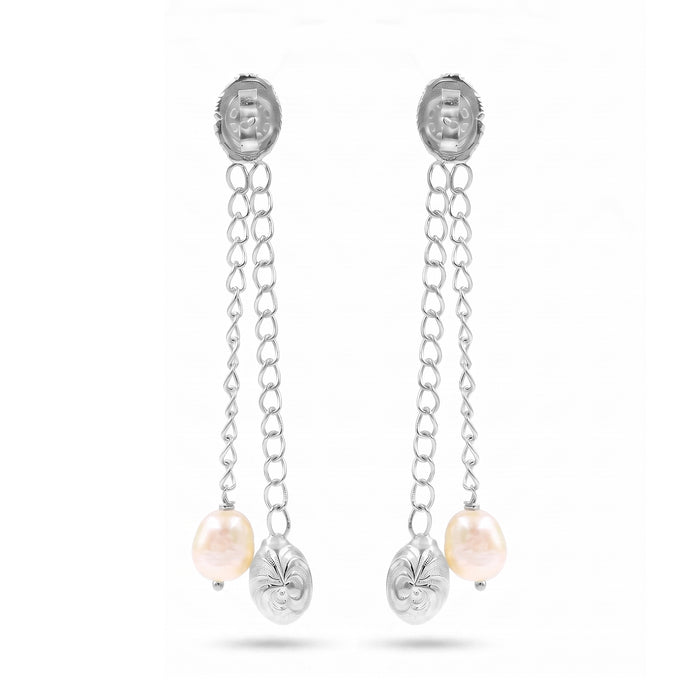 Natural Freshwater Pearl Chain Drop Earrings – 18K Gold Plated