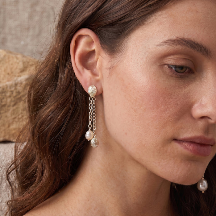Natural Freshwater Pearl Chain Drop Earrings – 18K Gold Plated