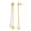 natural freshwater pearl chain drop earrings in 18k gold plated finish