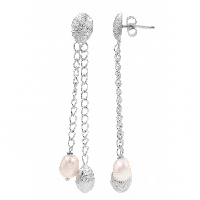 Natural Freshwater Pearl Chain Drop Earrings – 18K Gold Plated
