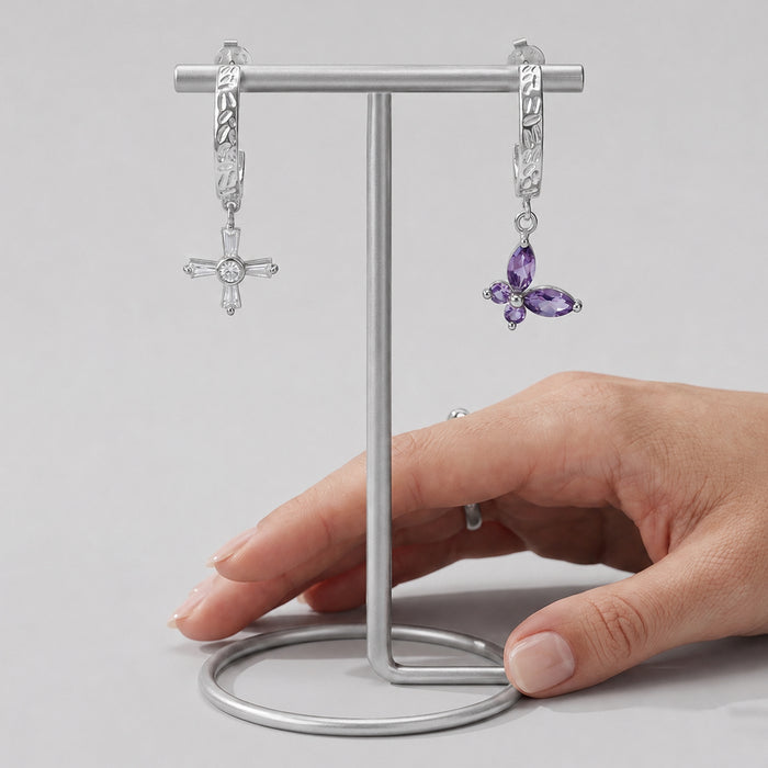 18K Gold Plated Natural Amethyst Butterfly Drop Earrings For Her
