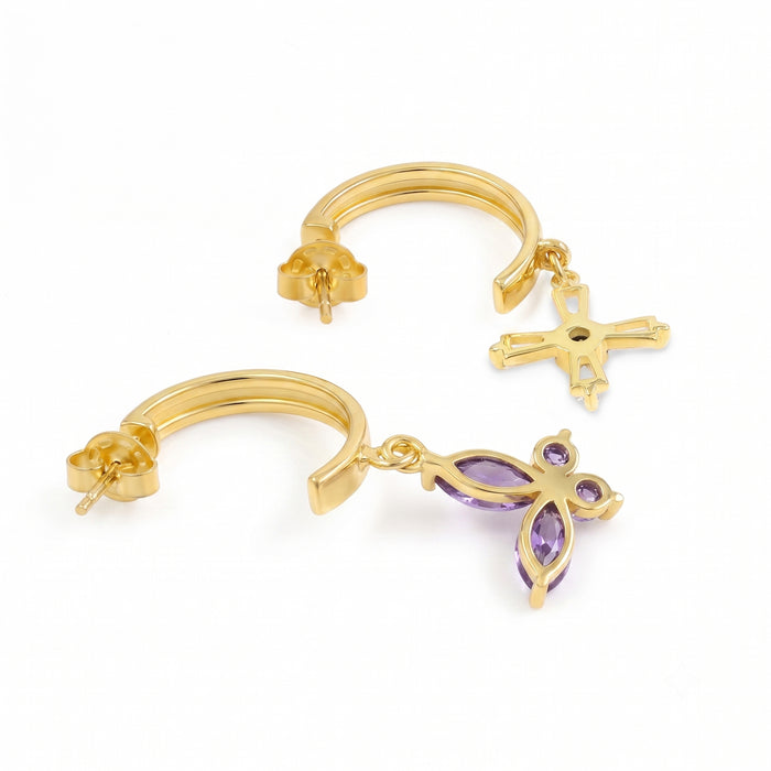 18K Gold Plated Natural Amethyst Butterfly Drop Earrings For Her