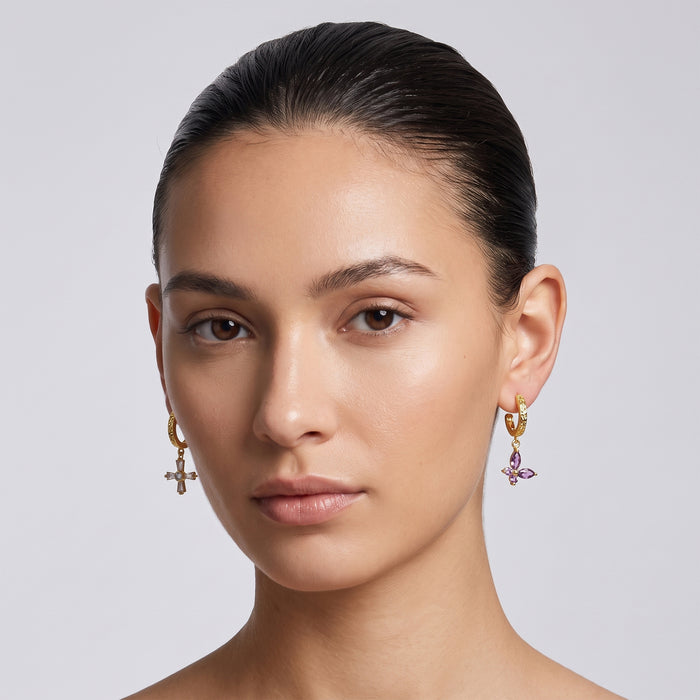 18K Gold Plated Natural Amethyst Butterfly Drop Earrings For Her