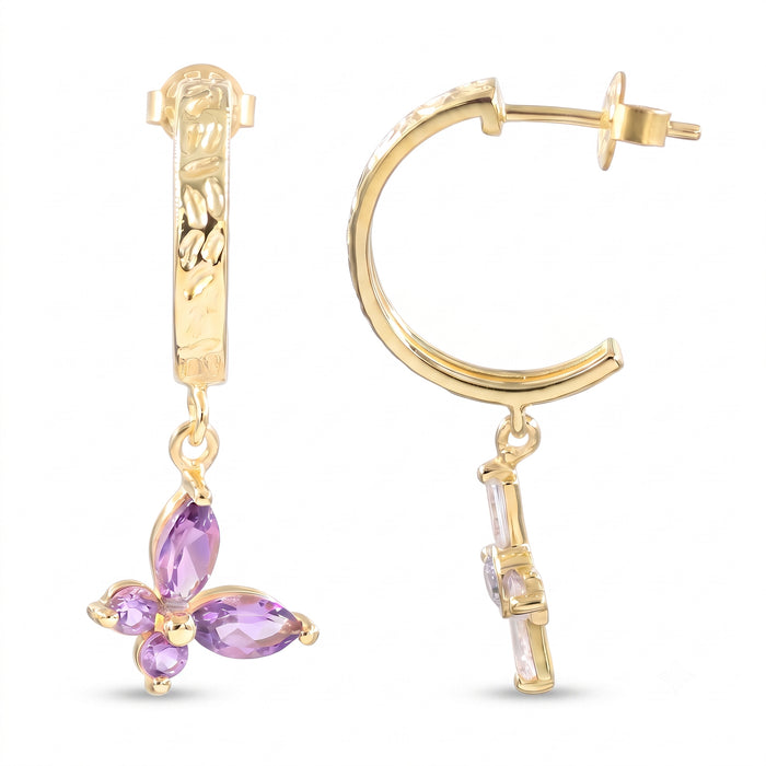 18K Gold Plated Natural Amethyst Butterfly Drop Earrings For Her
