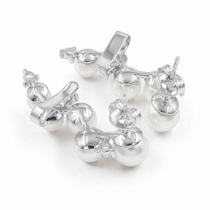 Graduated Pearl Ear Climber Earrings with Swarovski Crystal – 18K Gold & Silver Plated
