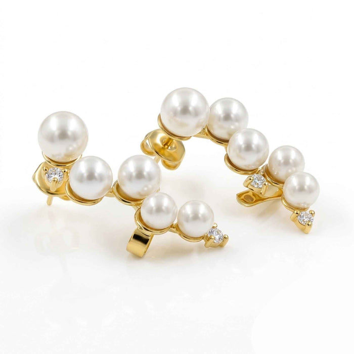 Graduated Pearl Ear Climber Earrings with Swarovski Crystal – 18K Gold & Silver Plated