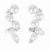 Graduated Pearl Ear Climber Earrings with Swarovski Crystal – 18K Gold & Silver Plated