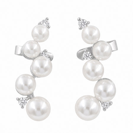 Graduated Pearl Ear Climber Earrings with Swarovski Crystal – 18K Gold & Silver Plated