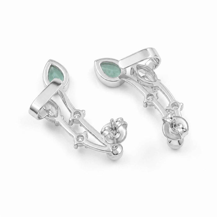Aquamarine & Pearl Quartz Vine Ear Climber Earrings – 18K Gold & Silver Plated
