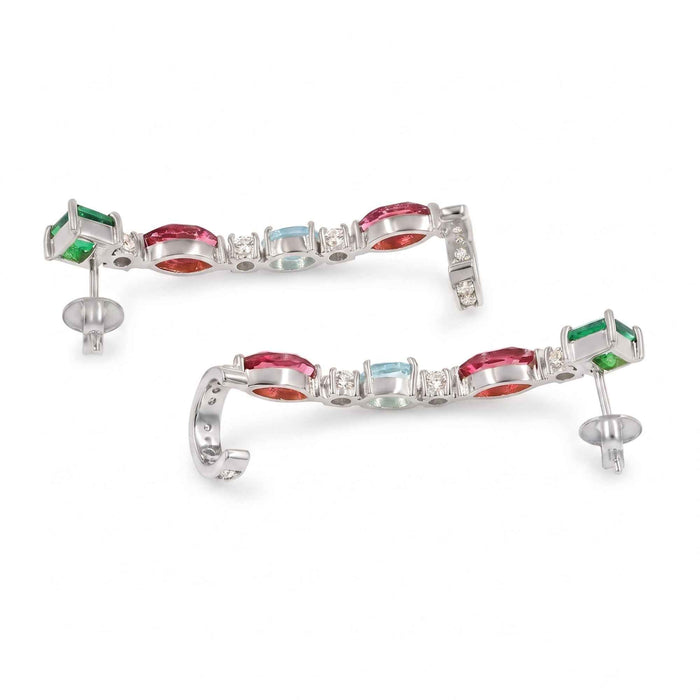 Multi Stone Vine Ear Climber Earrings – 18K Gold & Silver Plated