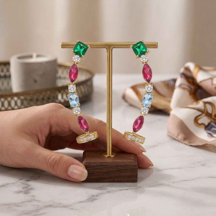 Multi Stone Vine Ear Climber Earrings – 18K Gold & Silver Plated