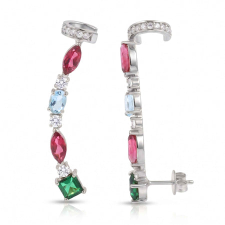Multi Stone Vine Ear Climber Earrings – 18K Gold & Silver Plated