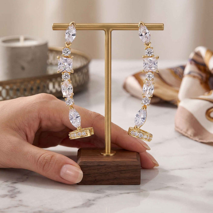 Swarovski Crystal Linear Ear Climber Earrings – 18K Gold & Silver Plated