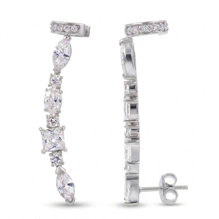 Swarovski Crystal Linear Ear Climber Earrings – 18K Gold & Silver Plated