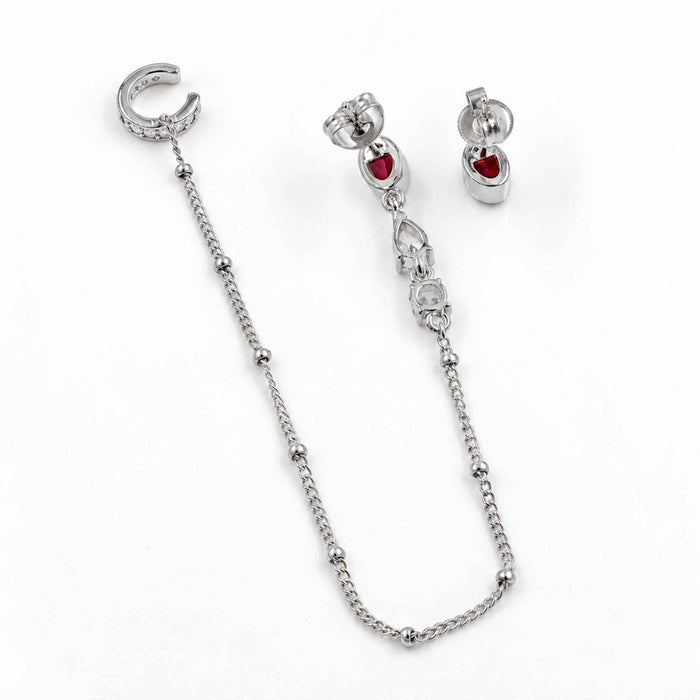 Pink Quartz Ear Cuff Chain Drop Earring Set – 1 Micron 18K Gold & Silver Plated