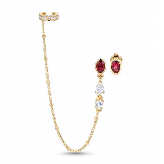 Pink Quartz Ear Cuff Chain Drop Earring Set – 1 Micron 18K Gold & Silver Plated