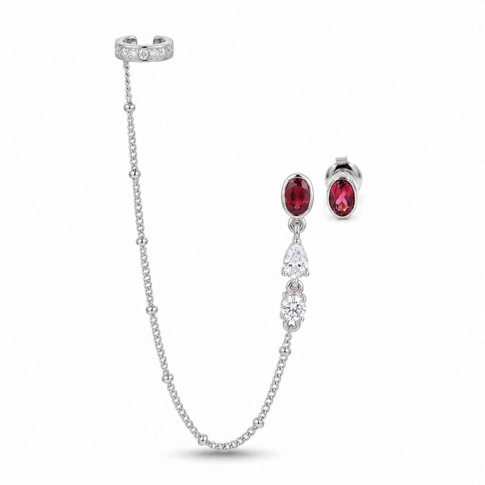 Pink Quartz Ear Cuff Chain Drop Earring Set – 1 Micron 18K Gold & Silver Plated