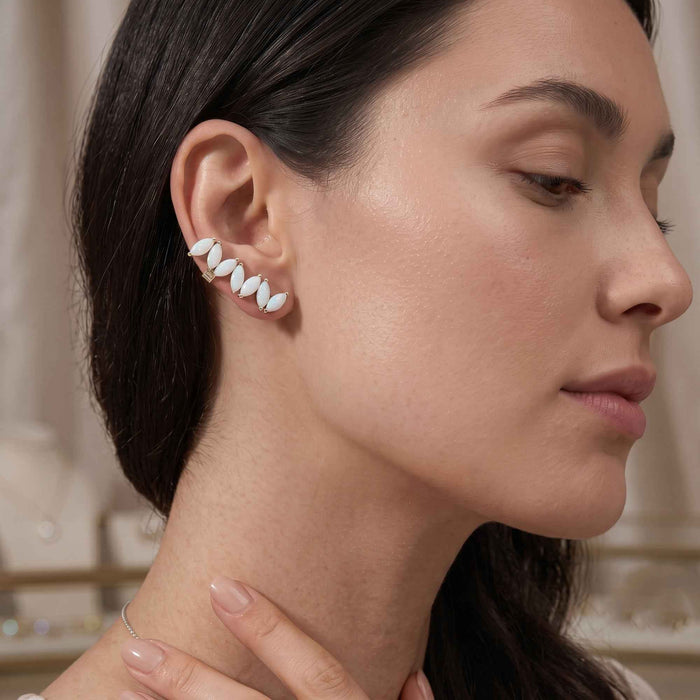 Opal Quartz Marquise Ear Climber Earrings – 1 Micron 18K Gold & Silver Plated