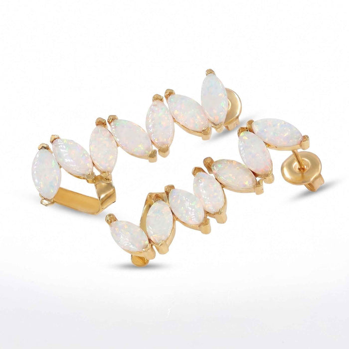 Opal Quartz Marquise Ear Climber Earrings – 1 Micron 18K Gold & Silver Plated