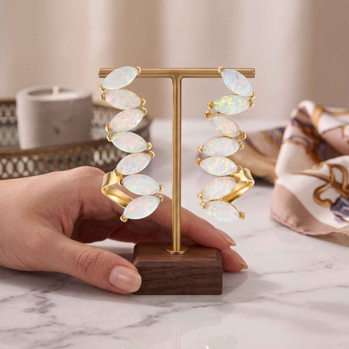 Opal Quartz Marquise Ear Climber Earrings – 1 Micron 18K Gold & Silver Plated