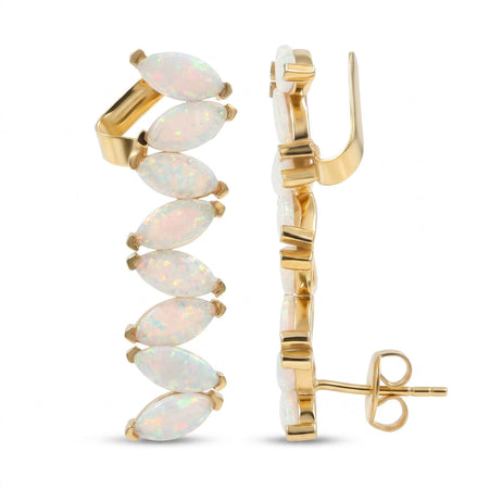 Opal Quartz Marquise Ear Climber Earrings – 1 Micron 18K Gold & Silver Plated