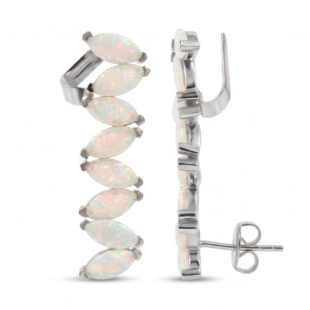 Opal Quartz Marquise Ear Climber Earrings – 1 Micron 18K Gold & Silver Plated