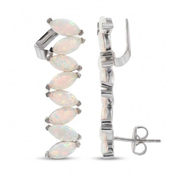 Opal Quartz Marquise Ear Climber Earrings – 1 Micron 18K Gold & Silver Plated