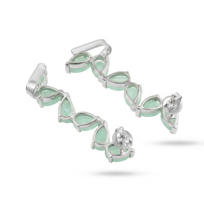 Aquamarine Quartz Pear Ear Climber Earrings – 1 Micron 18K Gold & Silver Plated
