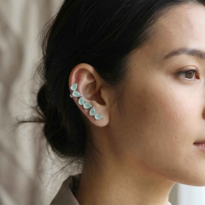Aquamarine Quartz Pear Ear Climber Earrings – 1 Micron 18K Gold & Silver Plated