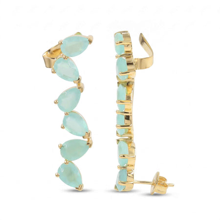 Aquamarine Quartz Pear Ear Climber Earrings – 1 Micron 18K Gold & Silver Plated