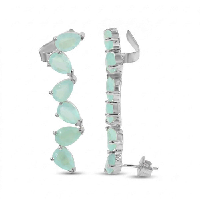 Aquamarine Quartz Pear Ear Climber Earrings – 1 Micron 18K Gold & Silver Plated